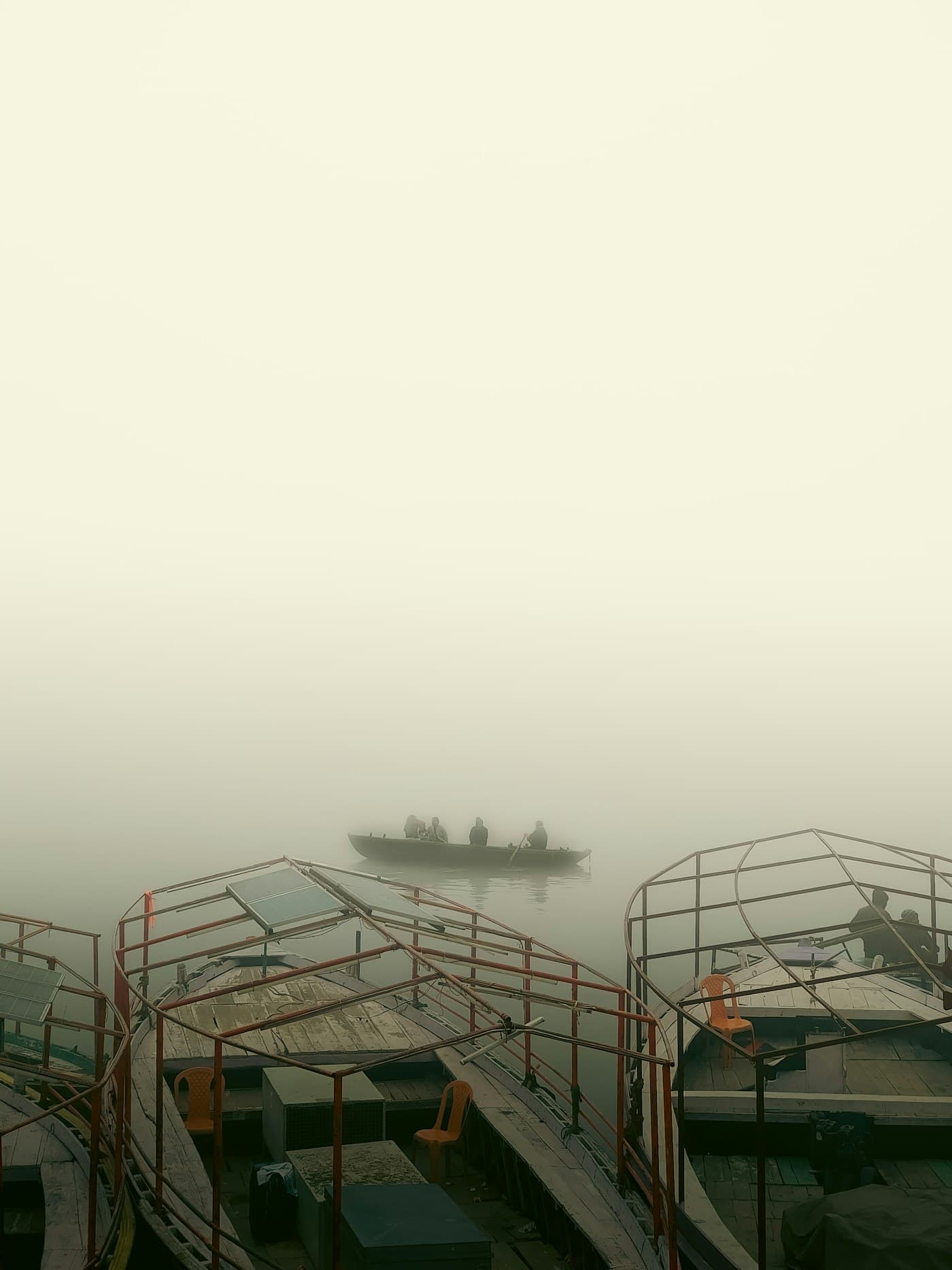 Wooden boats on the Ganges near the ghats of Varanasi